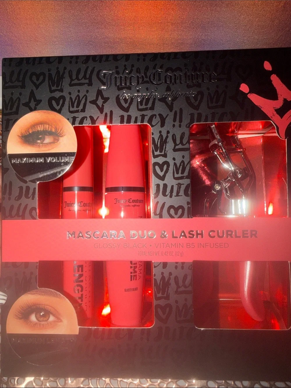 Juicy Couture Mascara Duo & Lash Curler - Coral Red Packaging